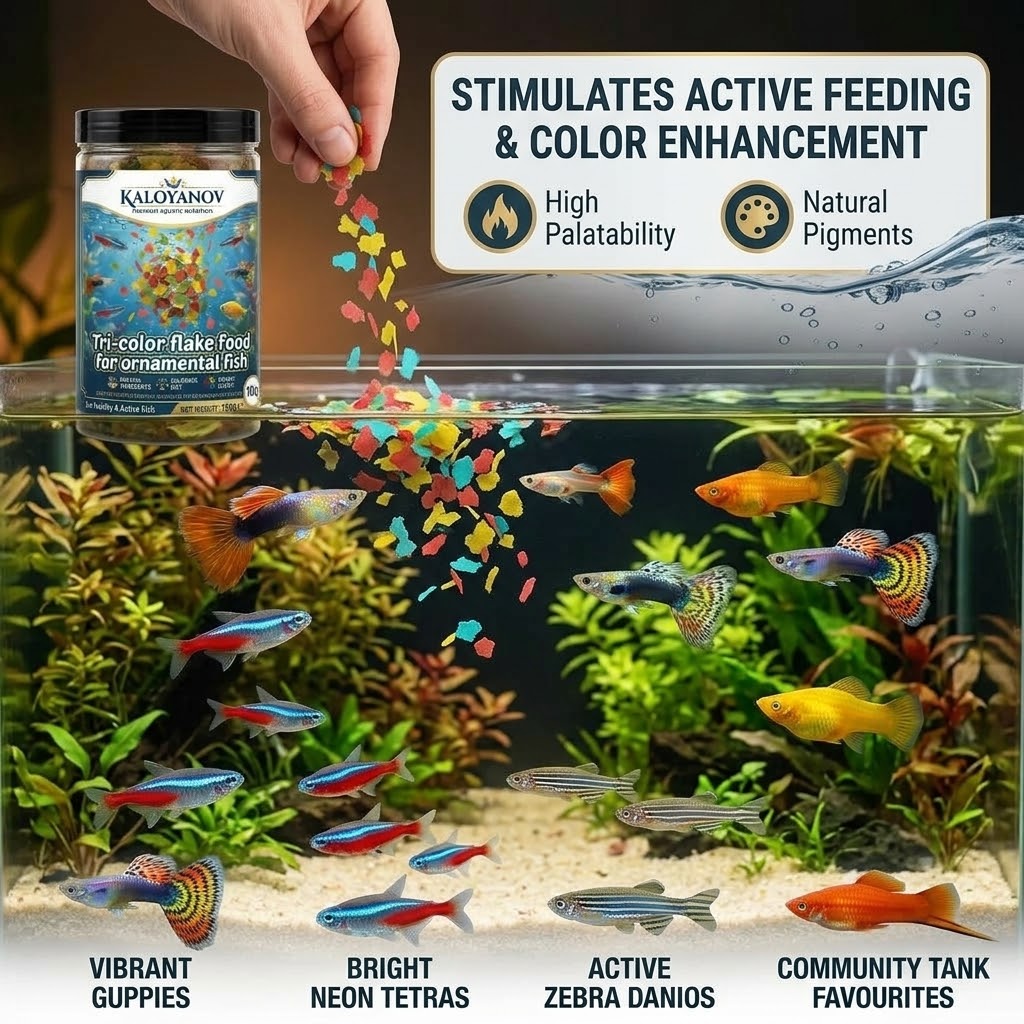 Premium 3-Color Flakes Fish Fo - Tetra Fish In Aquarium ulasan dan harga